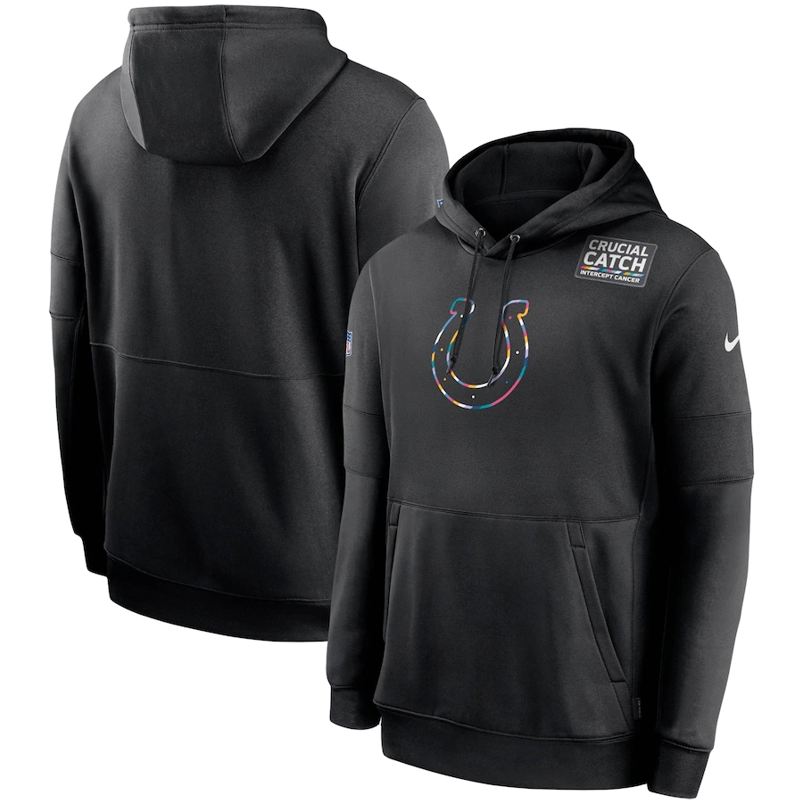 Men's Indianapolis Colts 2020 Black Crucial Catch Sideline Performance Pullover Hoodie